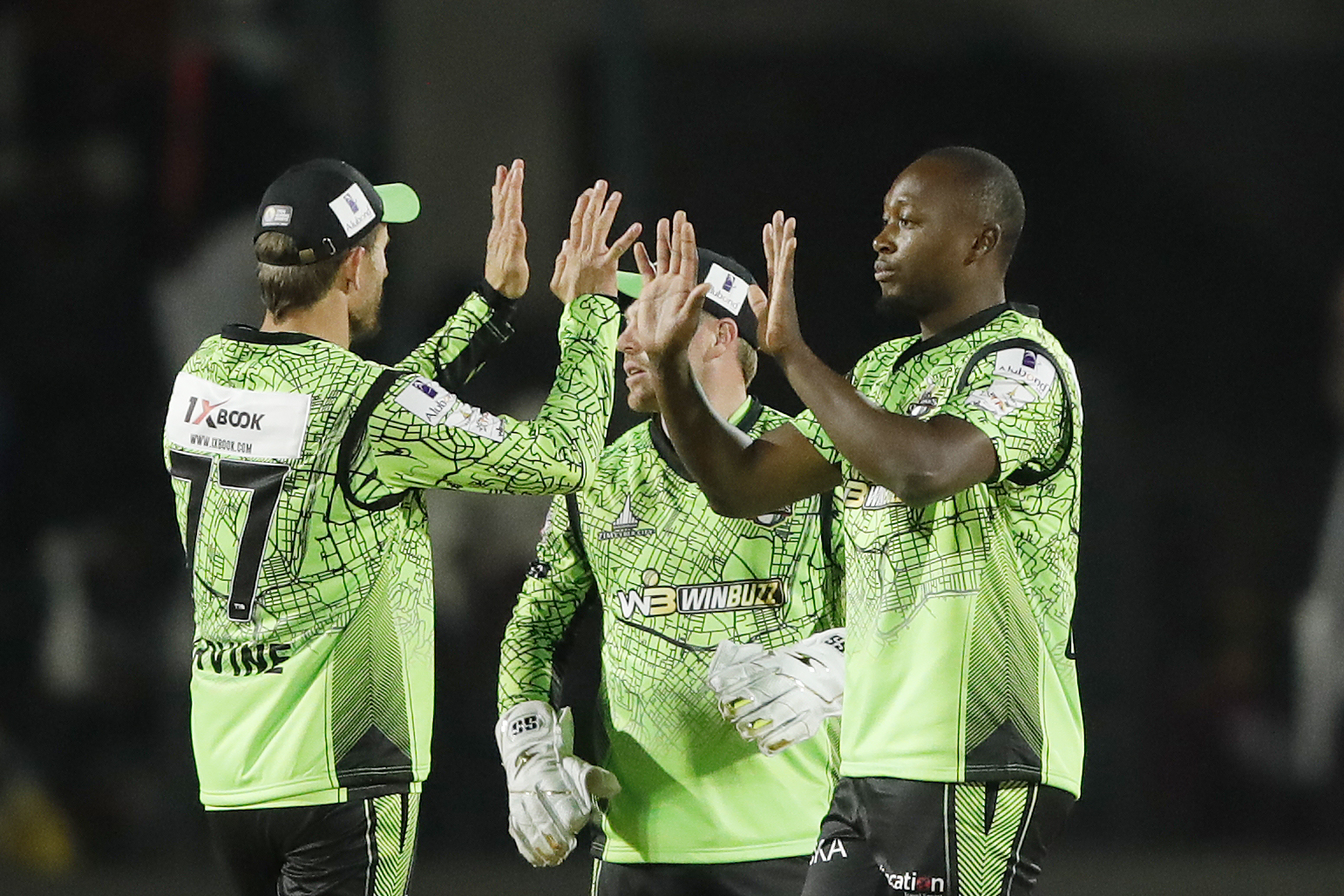 Tendai Chatara of Durban Qalandars celebrating the wicket of Sikander Raza (c) of Bulawayo Braves during match 19 of the Zim Afro T10 League between the Durban Qalandars and the Bulawayo Braves at the Harare Sports Club in the Zimbabwe on the 27th July 2023Photo by Saikat Das / ACEIMAGES for Zim Afro T10
