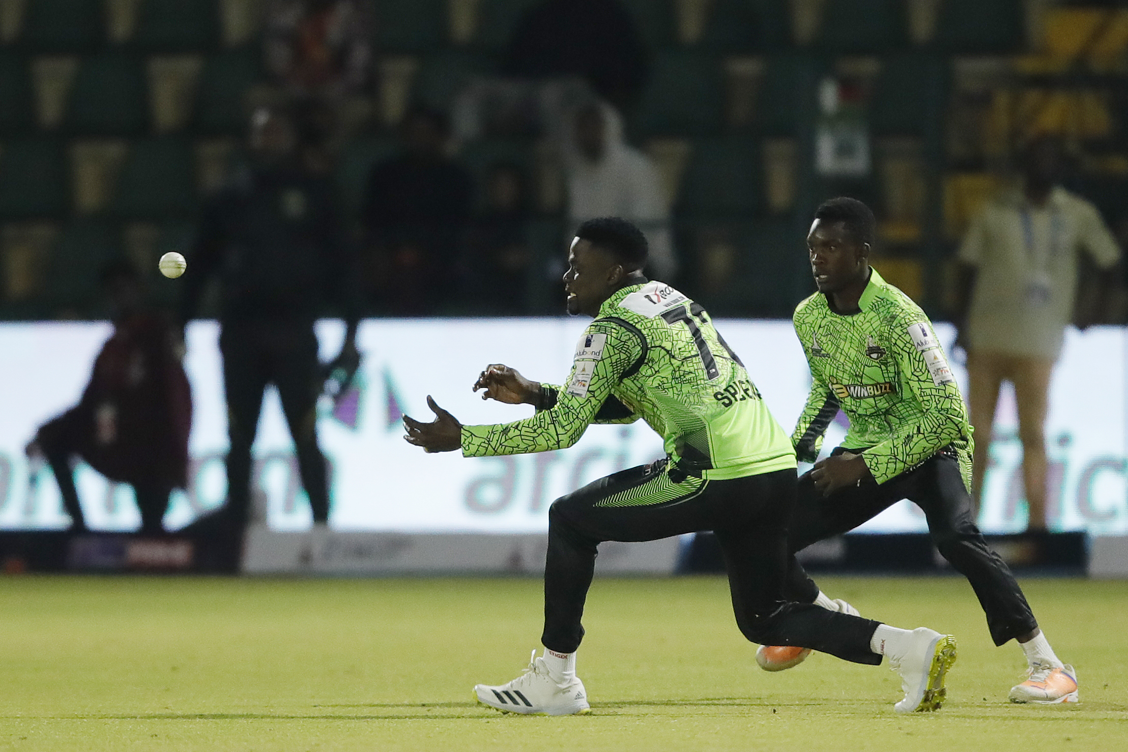 Andre Fleture of Durban Qalandars dropping a catch during match 19 of the Zim Afro T10 League between the Durban Qalandars and the Bulawayo Braves at the Harare Sports Club in the Zimbabwe on the 27th July 2023Photo by Saikat Das / ACEIMAGES for Zim Afro T10