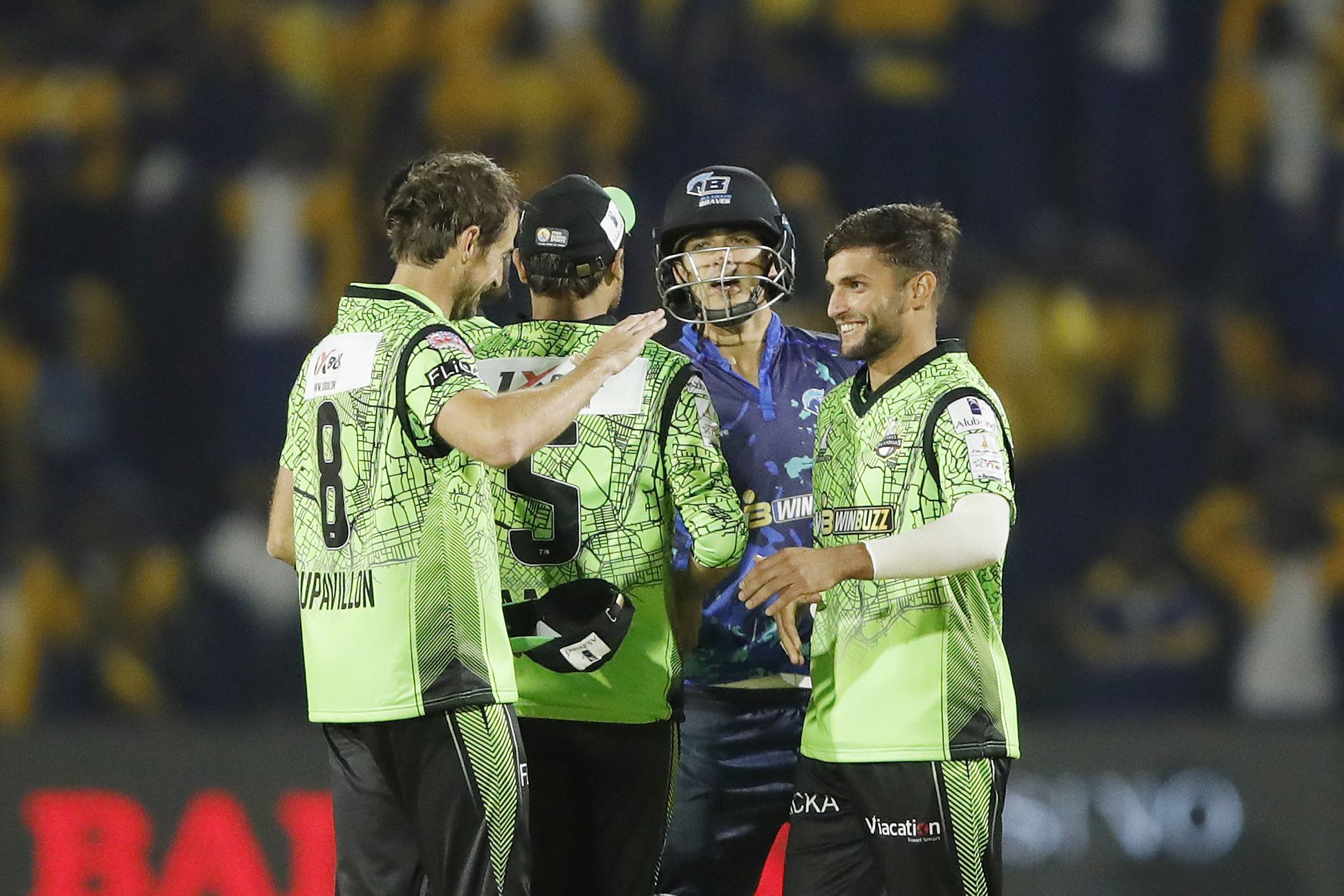 Durban Qalandars celebrating win during match 19 of the Zim Afro T10 League between the Durban Qalandars and the Bulawayo Braves at the Harare Sports Club in the Zimbabwe on the 27th July 2023Photo by Saikat Das / ACEIMAGES for Zim Afro T10