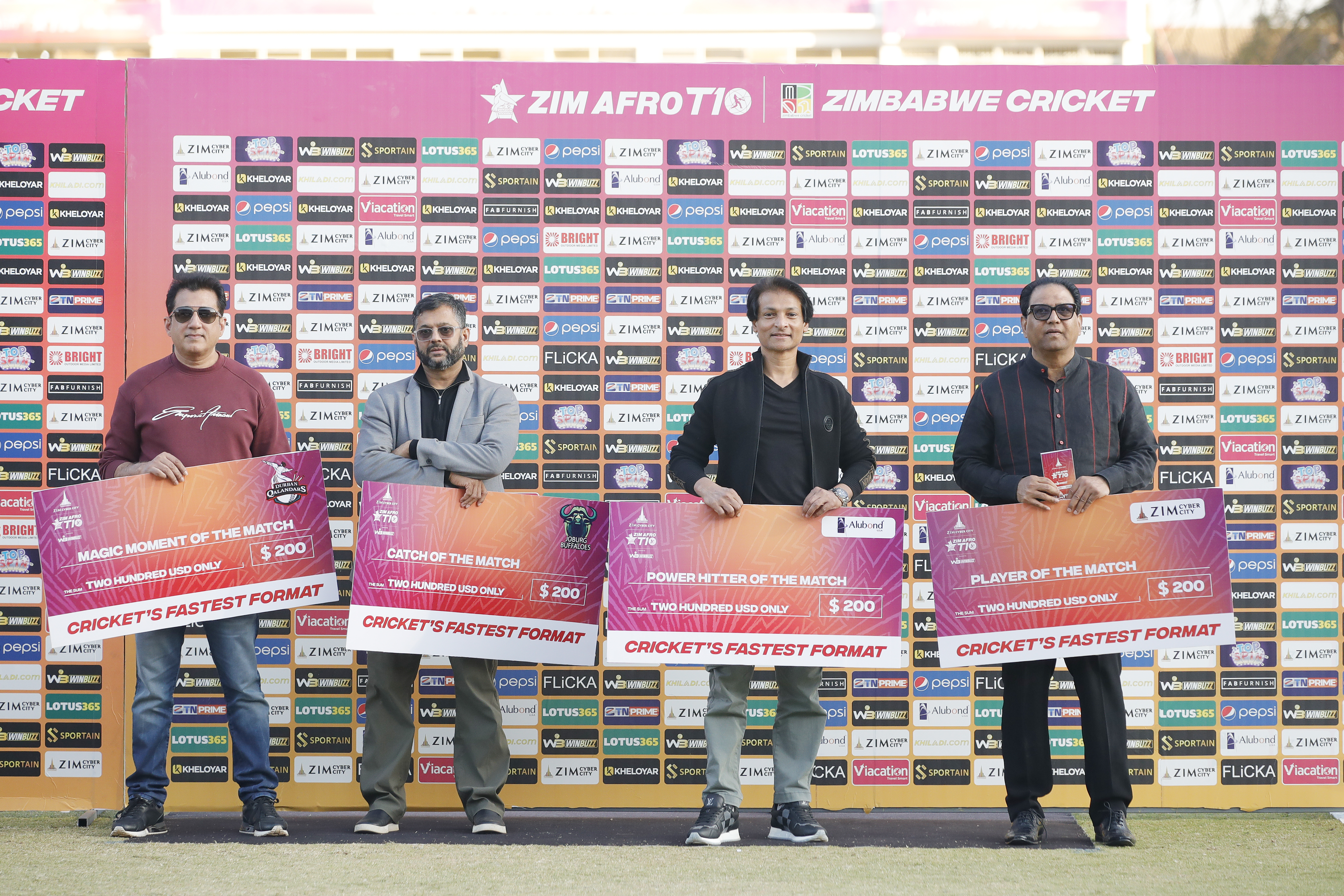 Presentation party during match 21 1st Qualifier of the Zim Afro T10 League between the Durban Qalandars and the Joburg Buffaloes at the Harare Sports Club in the Zimbabwe on the 28th July 2023Photo by Saikat Das / ACEIMAGES for Zim Afro T10