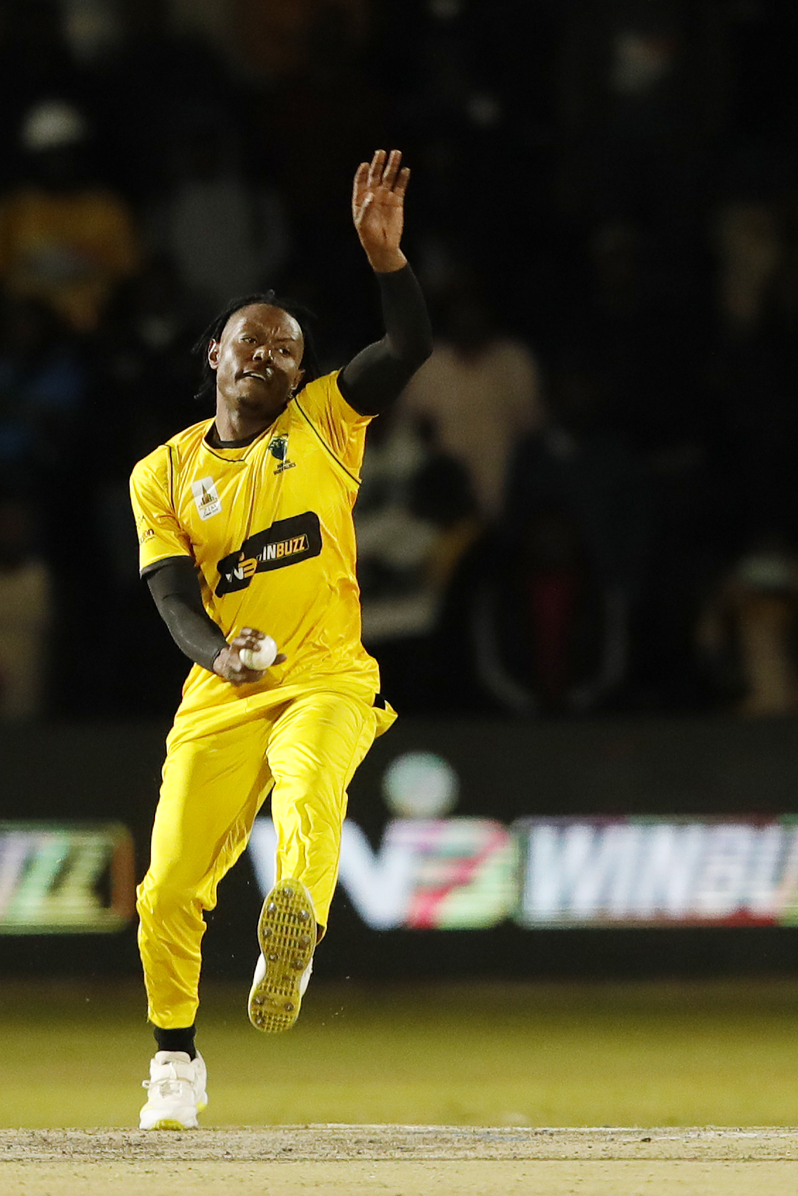 Victor Nyauchi of Johannesburg Buffaloes bowling during match 3 of the Zim Afro T10 League between the Johannesburg Buffaloes and the Bulawayo Braves held at the Harare Sports Club in the Zimbabwe on the 21st July 2023Photo by Saikat Das / ACEIMAGES for Zim Afro T10