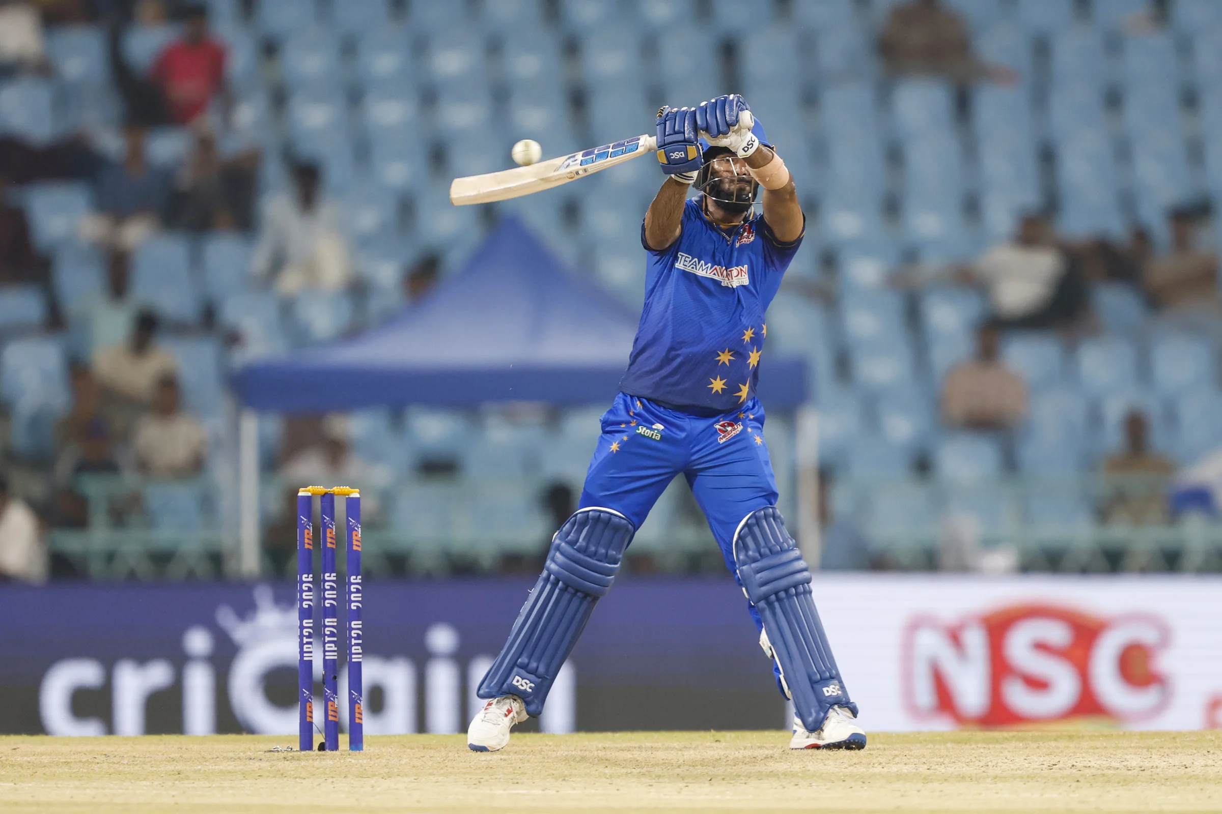 Divyansh  Rajput of Meerut Mavericksplay a shot during the UPT20 League Season 4 night clash on 16 August 2026 at Bharat Ratna Shri Atal Bihari Vajpayee Ekana Cricket Stadium, Lucknow, Uttar Pradesh, India, Gaur Gorakhpur Lions take on defending champions Meerut Mavericks in Match 5 under lights as Purvanchal’s pride meets Meerut’s grit in a high‑intensity T20 battle.Photos by:Arjun Singh / aceimages.in for UPT20