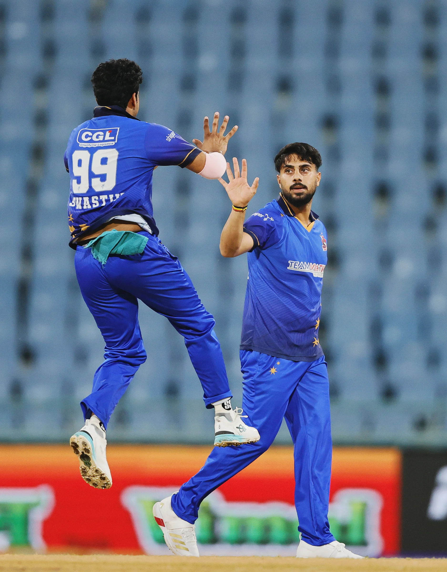 Kunal Yadav of Meerut Mavericks celebrating the wicket during the UPT20 League Season 4 night clash on 16 August 2026 at Bharat Ratna Shri Atal Bihari Vajpayee Ekana Cricket Stadium, Lucknow, Uttar Pradesh, India, Gaur Gorakhpur Lions take on defending champions Meerut Mavericks in Match 5 under lights as Purvanchal’s pride meets Meerut’s grit in a high‑intensity T20 battle.Photos by: s Saikat Das / aceimages.in for UPT20