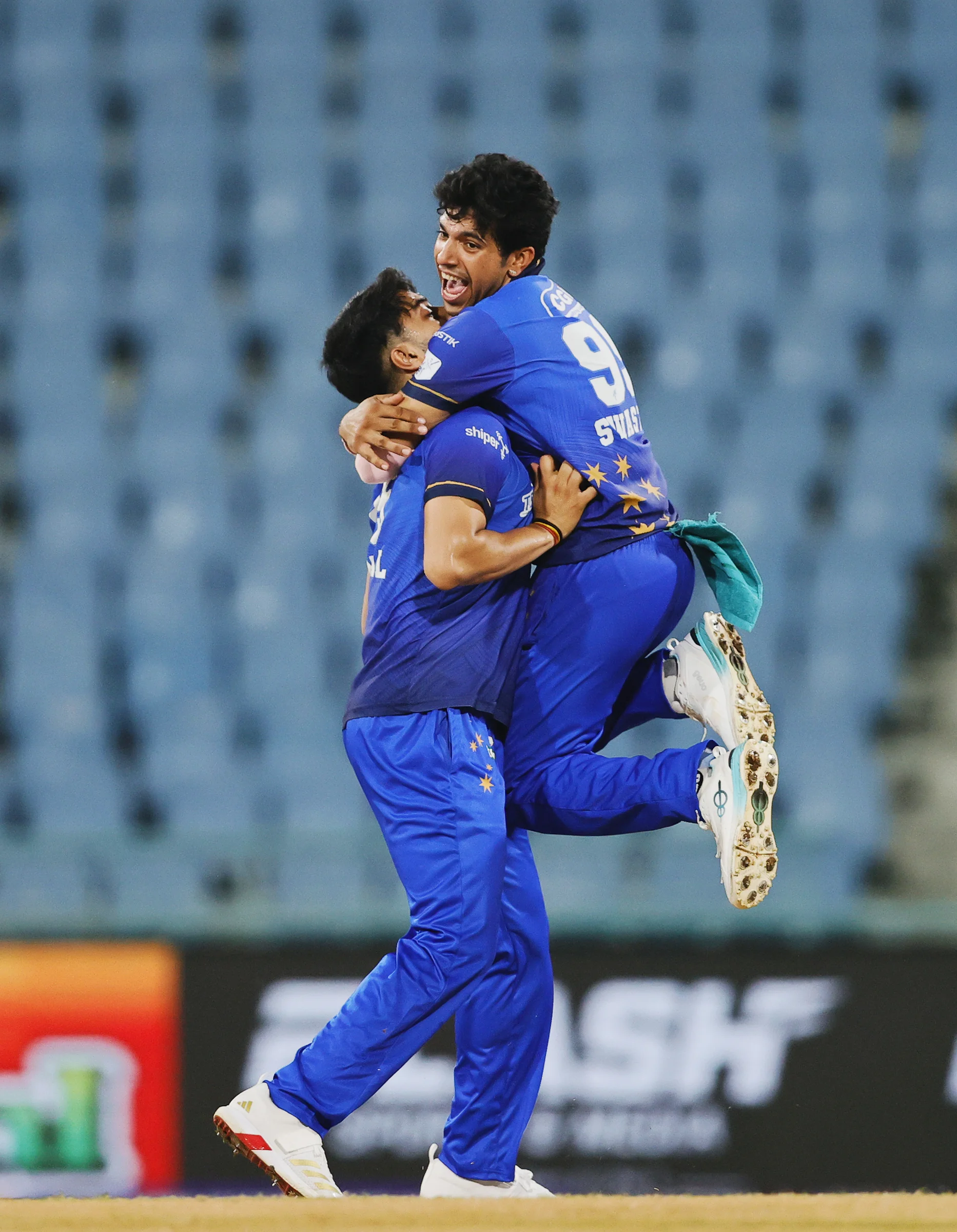 Kunal Yadav of Meerut Mavericks celebrating the wicket during the UPT20 League Season 4 night clash on 16 August 2026 at Bharat Ratna Shri Atal Bihari Vajpayee Ekana Cricket Stadium, Lucknow, Uttar Pradesh, India, Gaur Gorakhpur Lions take on defending champions Meerut Mavericks in Match 5 under lights as Purvanchal’s pride meets Meerut’s grit in a high‑intensity T20 battle.Photos by: s Saikat Das / aceimages.in for UPT20