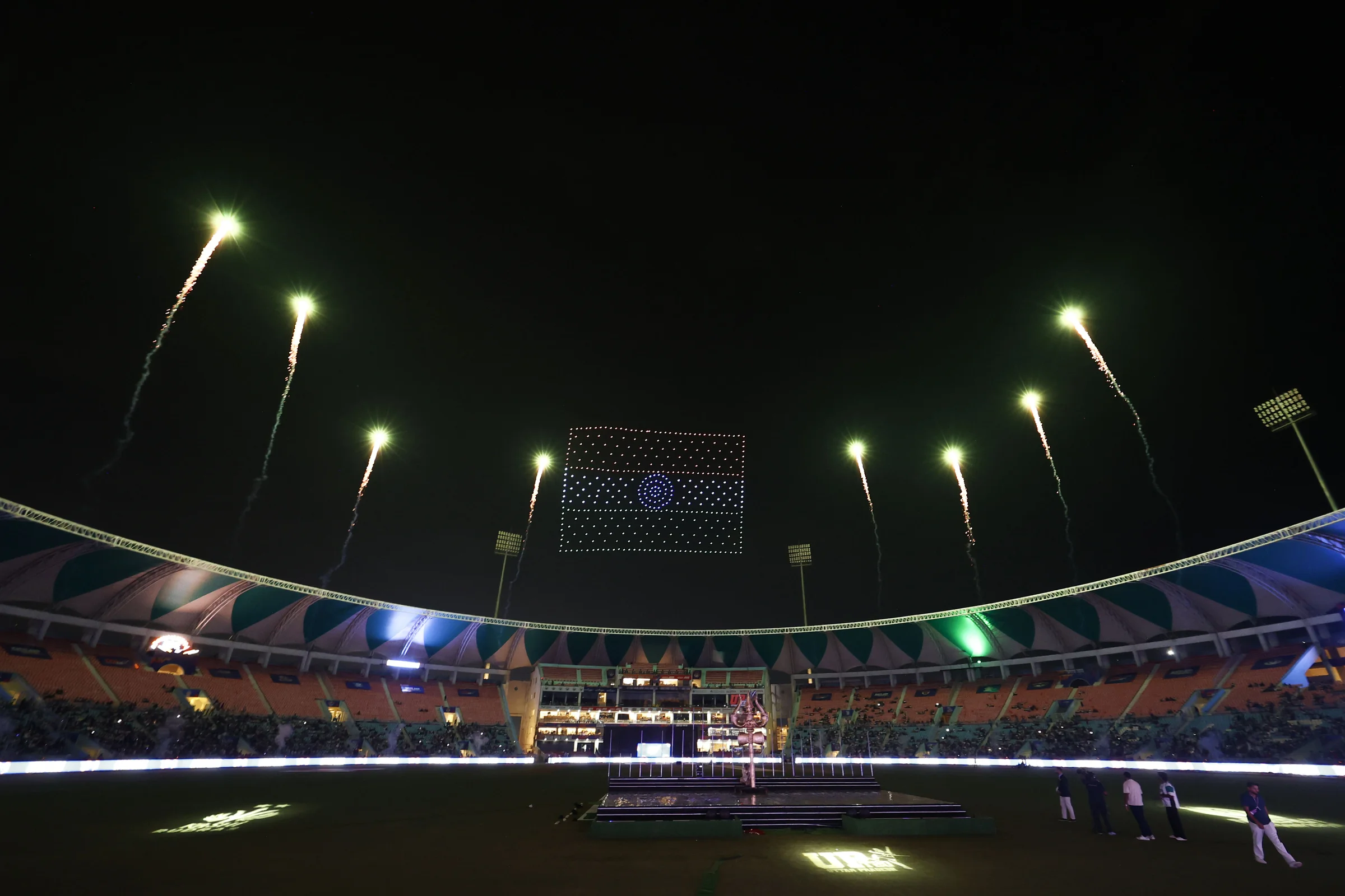 Drone show India flag during the UPT20 League Season 4 grand opening ceremony and live concert on 14 August 2026 at Bharat Ratna Shri Atal Bihari Vajpayee Ekana Cricket Stadium, Lucknow, Uttar Pradesh, India. Photos by: Tamal Das / aceimages.in for UPT20