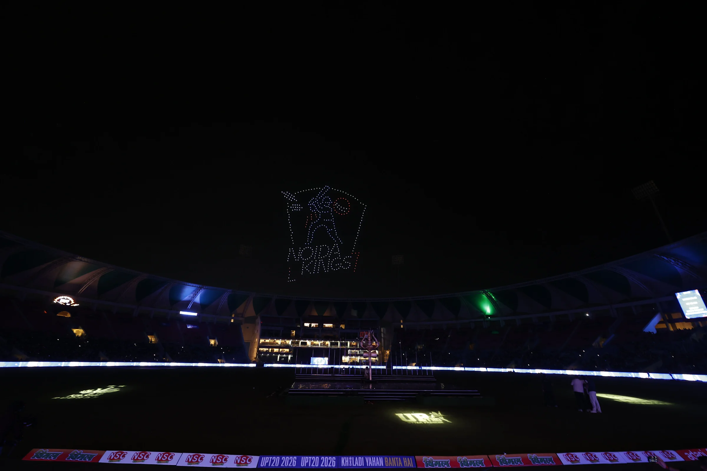 Drone show during the UPT20 League Season 4 grand opening ceremony and live concert on 14 August 2026 at Bharat Ratna Shri Atal Bihari Vajpayee Ekana Cricket Stadium, Lucknow, Uttar Pradesh, India. Photos by: Tamal Das / aceimages.in for UPT20